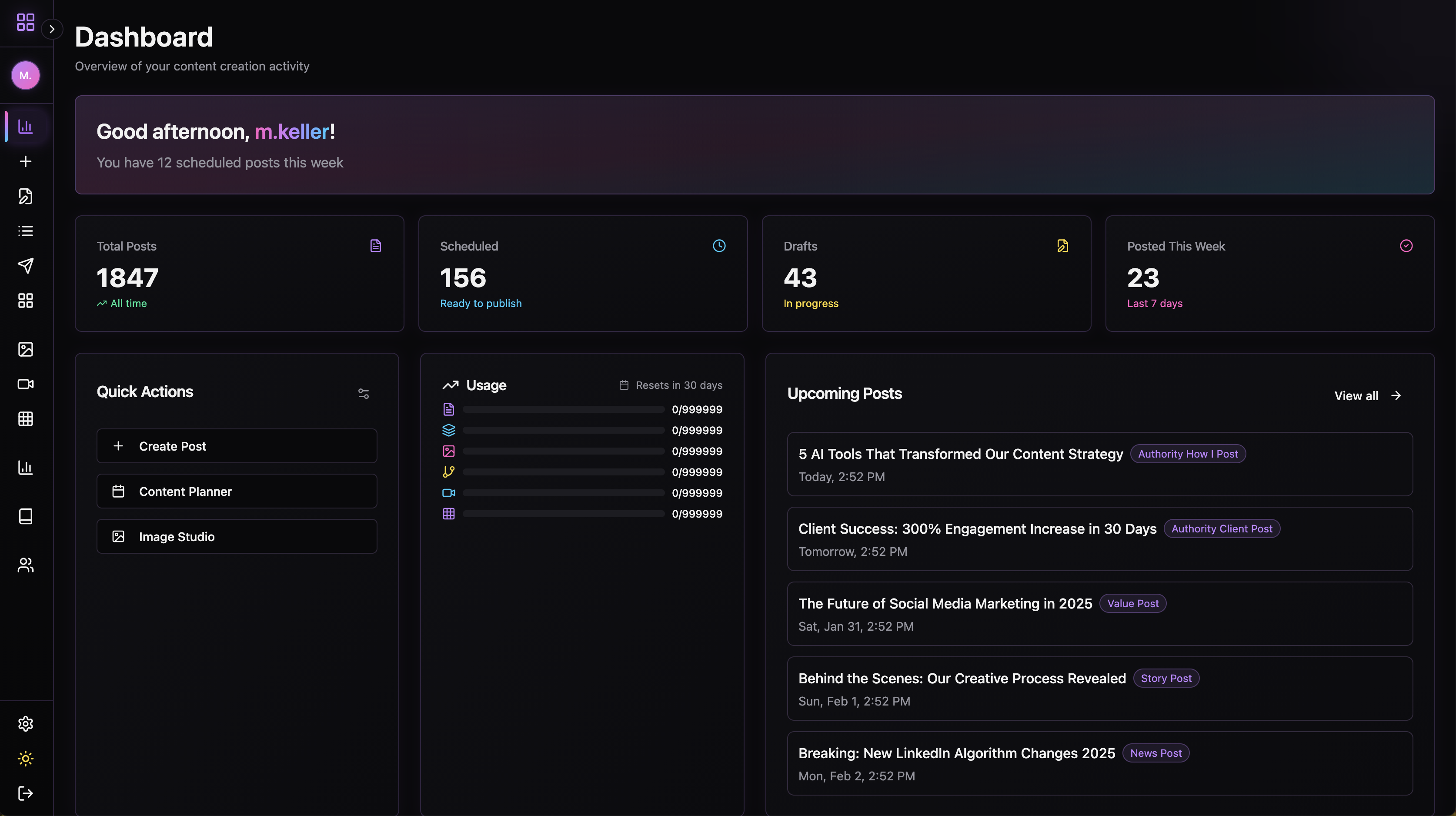 Streambuild Content Planner Dashboard